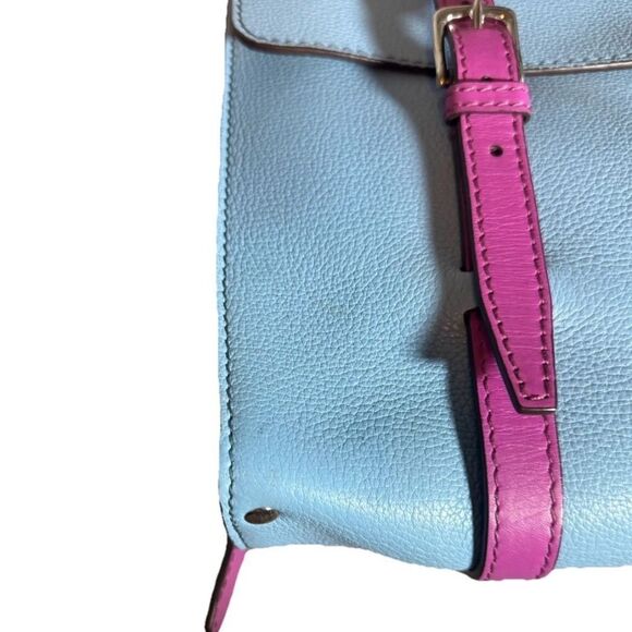 DOLCE & GABBANA Blue Leather Briefcase Backpack Top Handle Satchel Fuchsia Strap main image 13